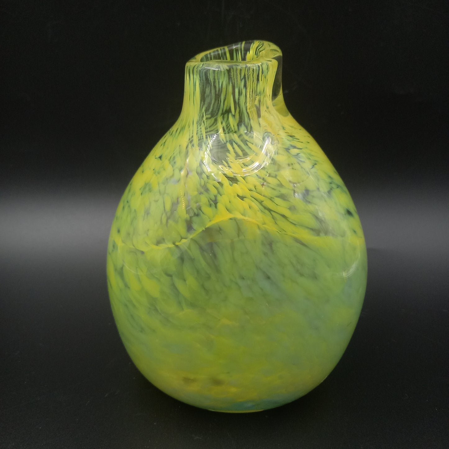 Handcrafted Small Glass Vase – Green & Yellow Accents