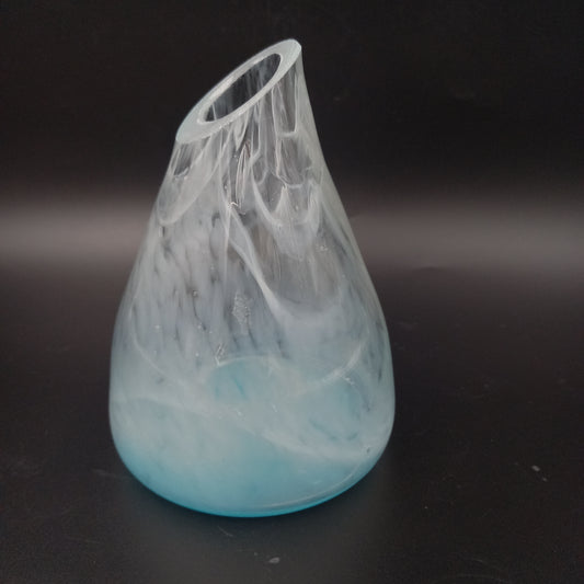 Handcrafted Glass Vase with Blue & White Accents